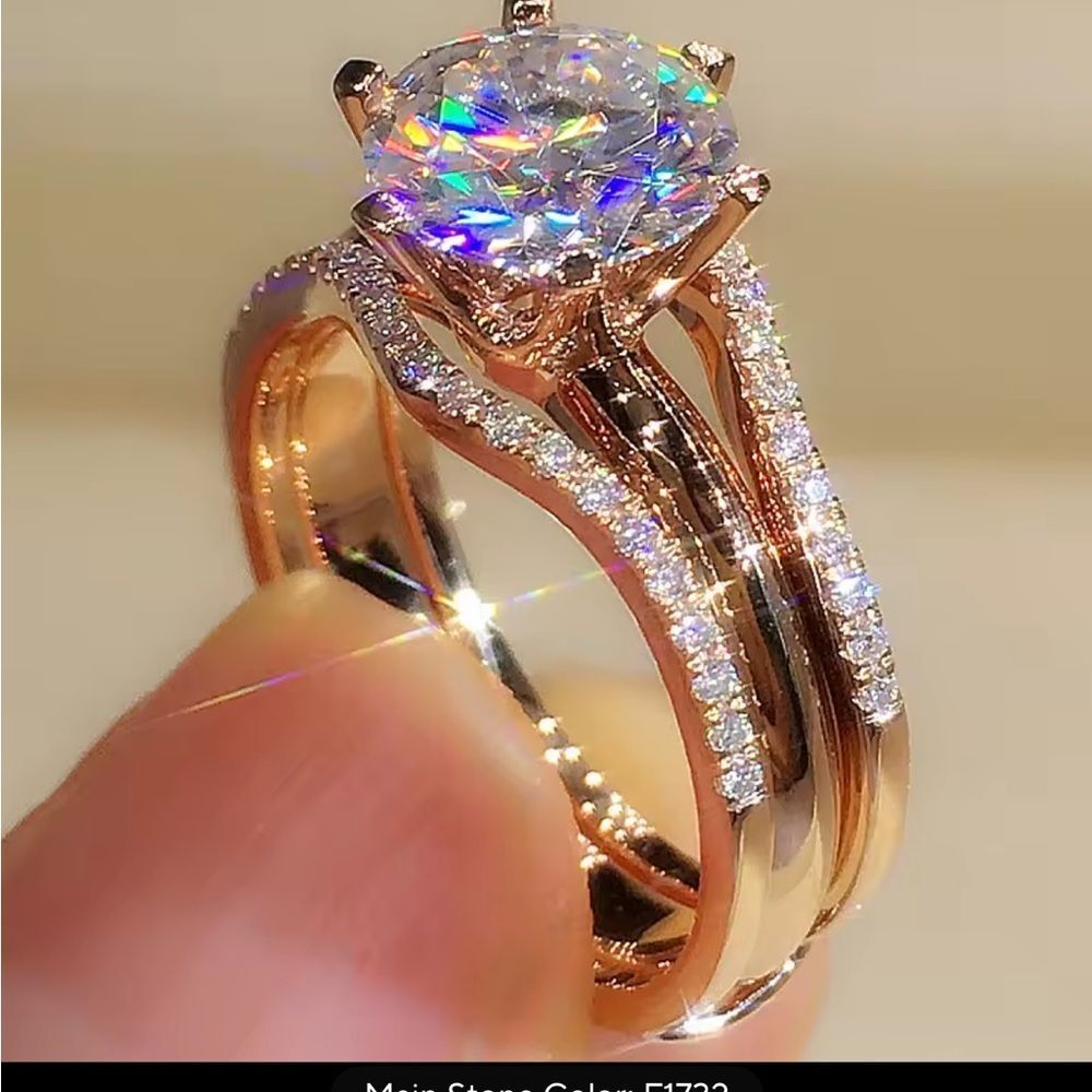 Elegant Rose Gold Cubic Zirconia Diamond Engagement Ring Set New Gift Boxed Sz 7